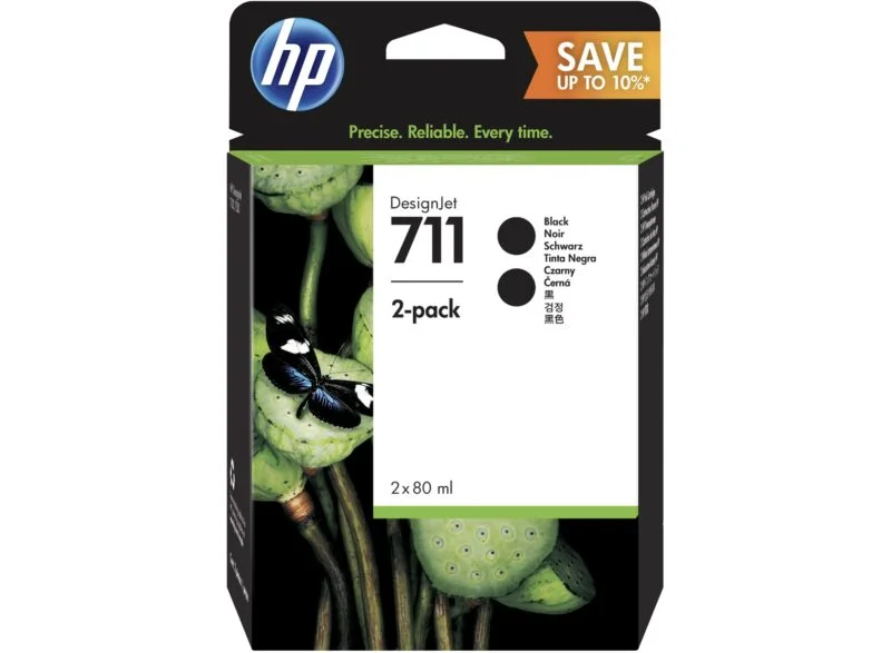 Pack De 2 Cartouches D’encre Hp Designjet 711 Noir 80 Ml (P2V31A)