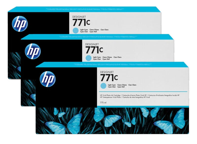 Pack De 3 Cartouches Hp Designjet 771C Cyan Clair 775 Ml (B6Y36A)