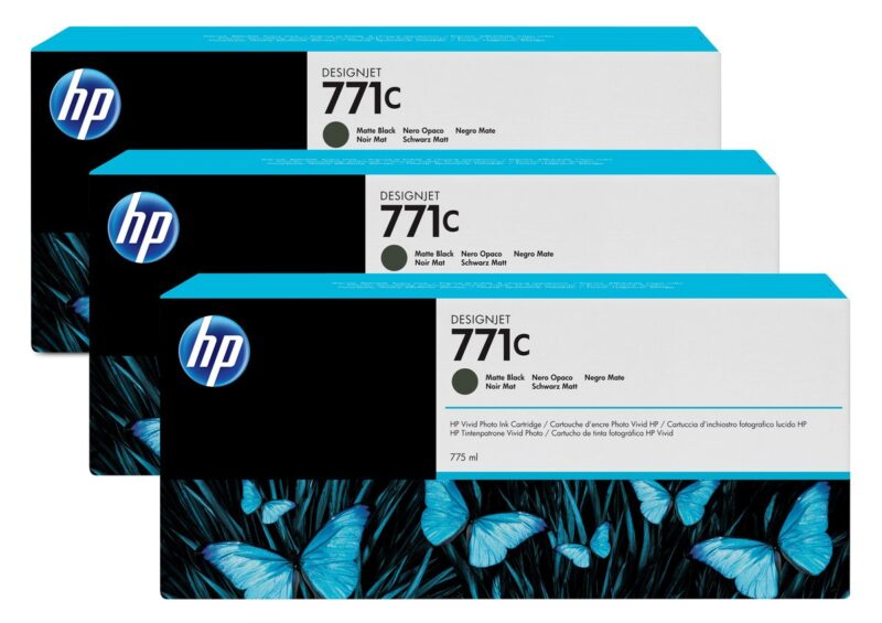 Pack De 3 Cartouches D’encre Hp Designjet 771C Noir Mat 775 Ml (B6Y31A)