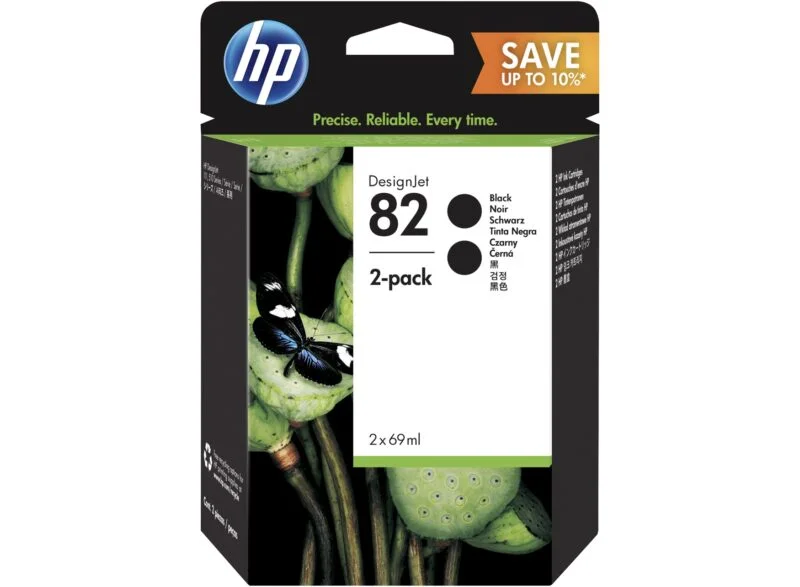 Pack De 2 Cartouches D’encre Hp Designjet 82 Noir 69 Ml (P2V34A)