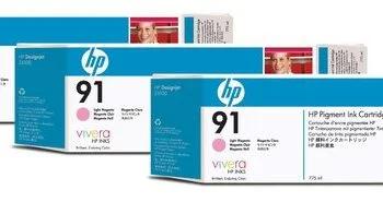 Pack de 3 Encres Pigmentées HP Designjet 91 Magenta Clair 775 ML