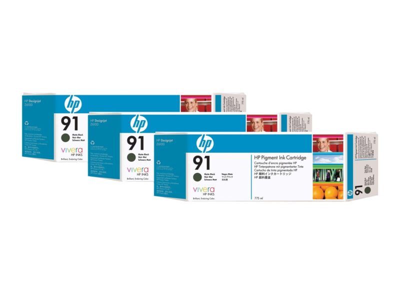 Pack De 3 Cartouches D’encre Hp 91 Noir Mat 775Ml Original (C9480A)
