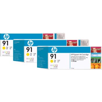 Pack de 3 cartouches 775ml d’encre HP 91 Jaune d’origine (C9485A)