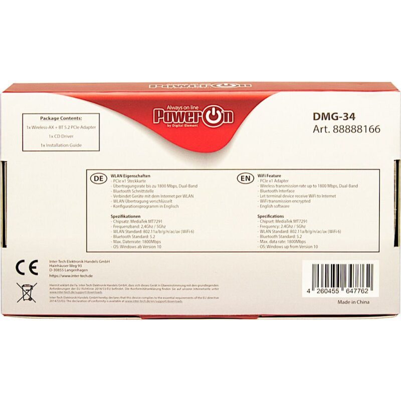 Adaptateur Wi-Fi 6 + Bt 5.2 Pcie 1800Mbps – Image 4