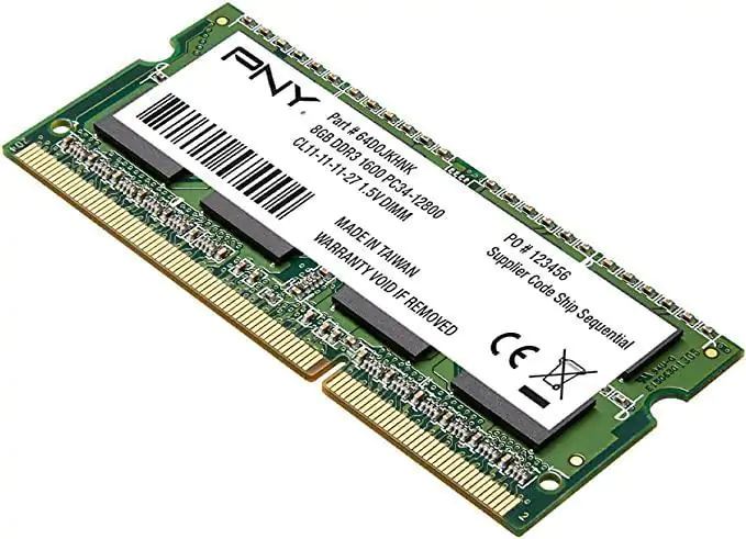 Barrette Mémoire PNY 8Go DDR3 1600MHz (PC3-12800) Pour Pc Portable