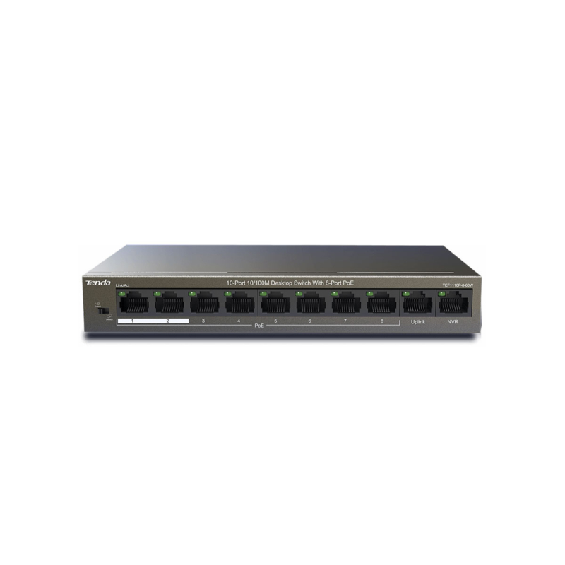 Switch Tenda 10 Ports Dont 8 Ports Poe 10/100 Mbps