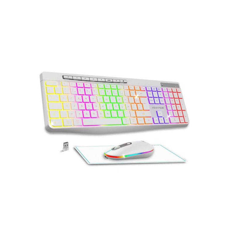 Pack Clavier Souris &Amp; Tapis Gamer Advance Sans Fil Rgb Blanc (Cls-3100Wt)