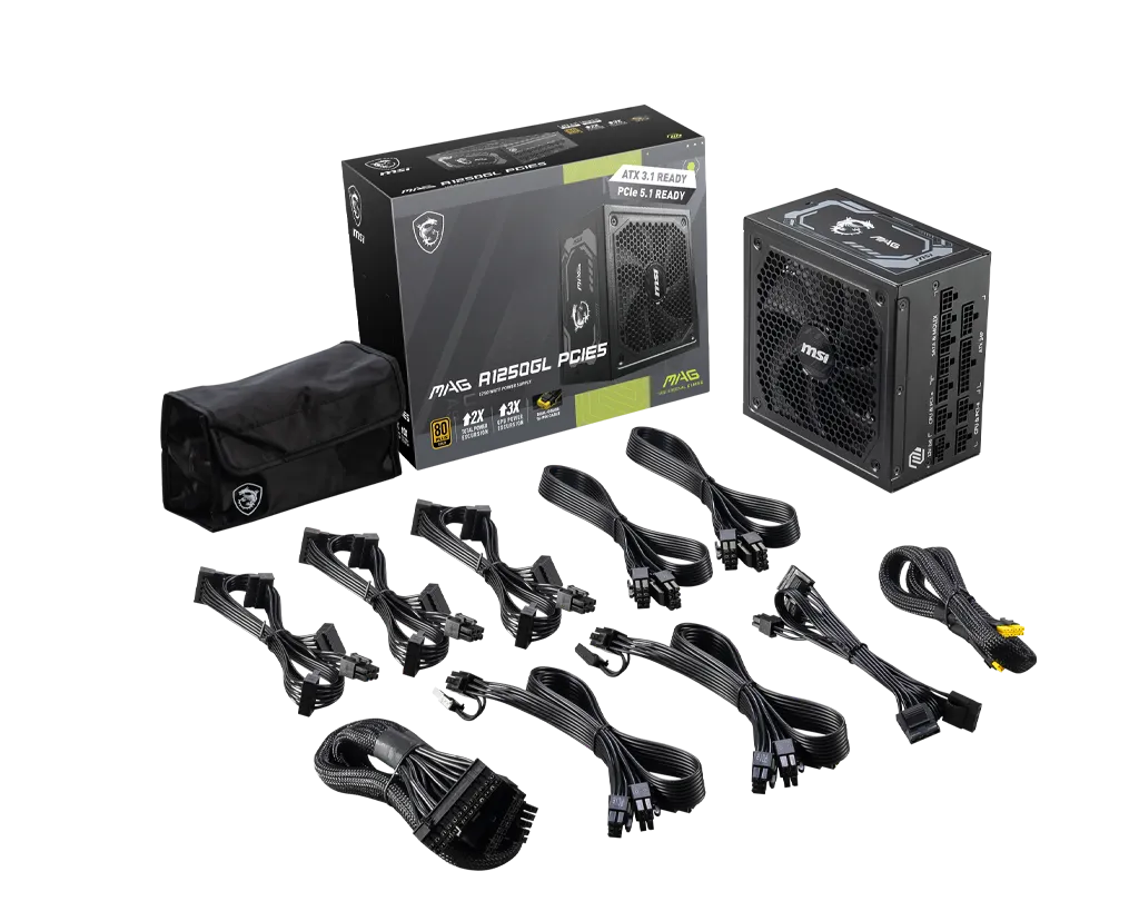 Bloc D'Alimentation Msi Mag A1250Gl Pcie5 80Plus Gold Modulaire - Noir 4 Msi Mag A1250Gl Pcie5 80Plus Gold