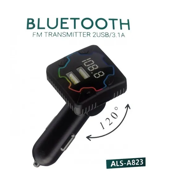Chargeur Voiture Bluetooth Fm Allison Als-A823 + 2 Usb &Amp; Écran Lcd 2 Fm Transmitter Me Bluetooth 2 Usb Kai Othoni Lcd (1)