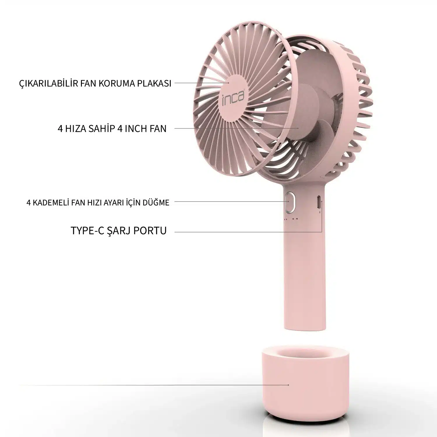 Mini Ventilateur Portable Inca Imf 12P Rose 4 12P 1