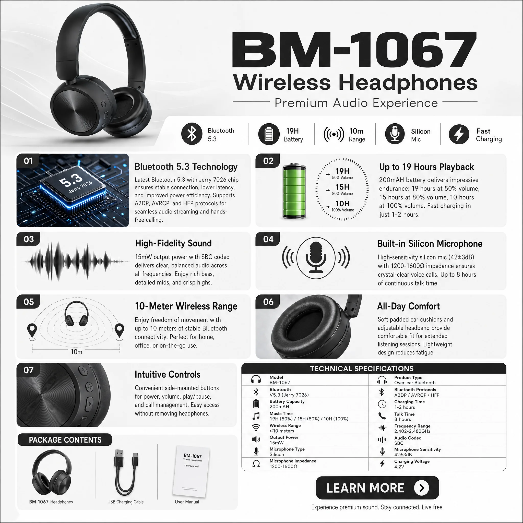Casque Bluetooth Blisbond Bm-1067 - Noir 2 Bm 1067 Bluetooth Headphones A4 Showcase