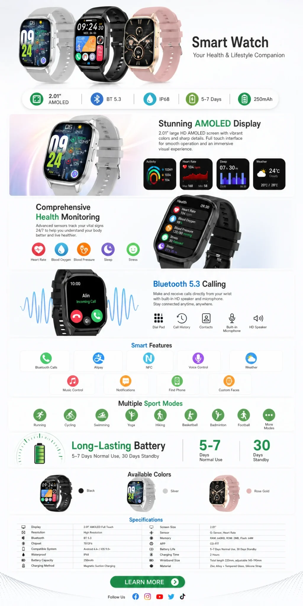 Smart Watch Blisbond Alpha 2 Smart Watch Product Showcase Long