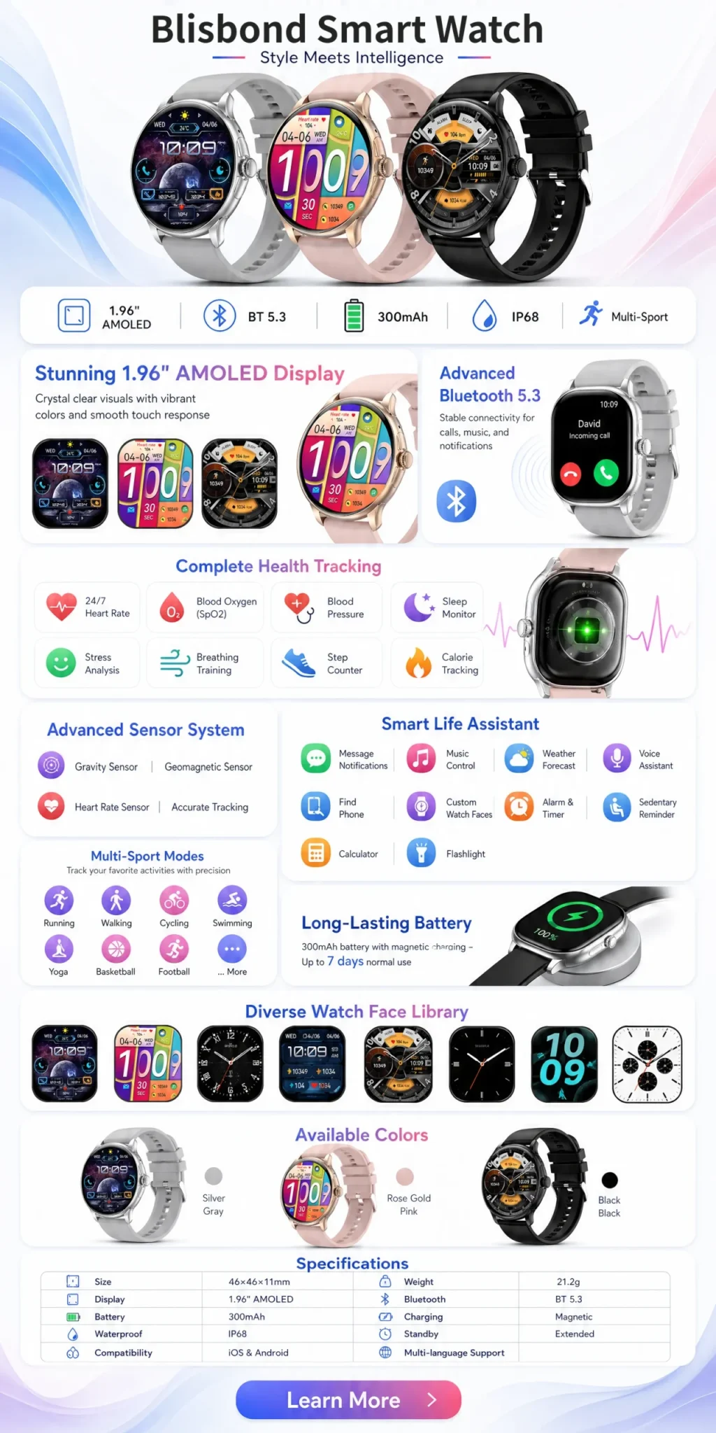 Smart Watch Blisbond Senor 2 Square Smart Watch Showcase